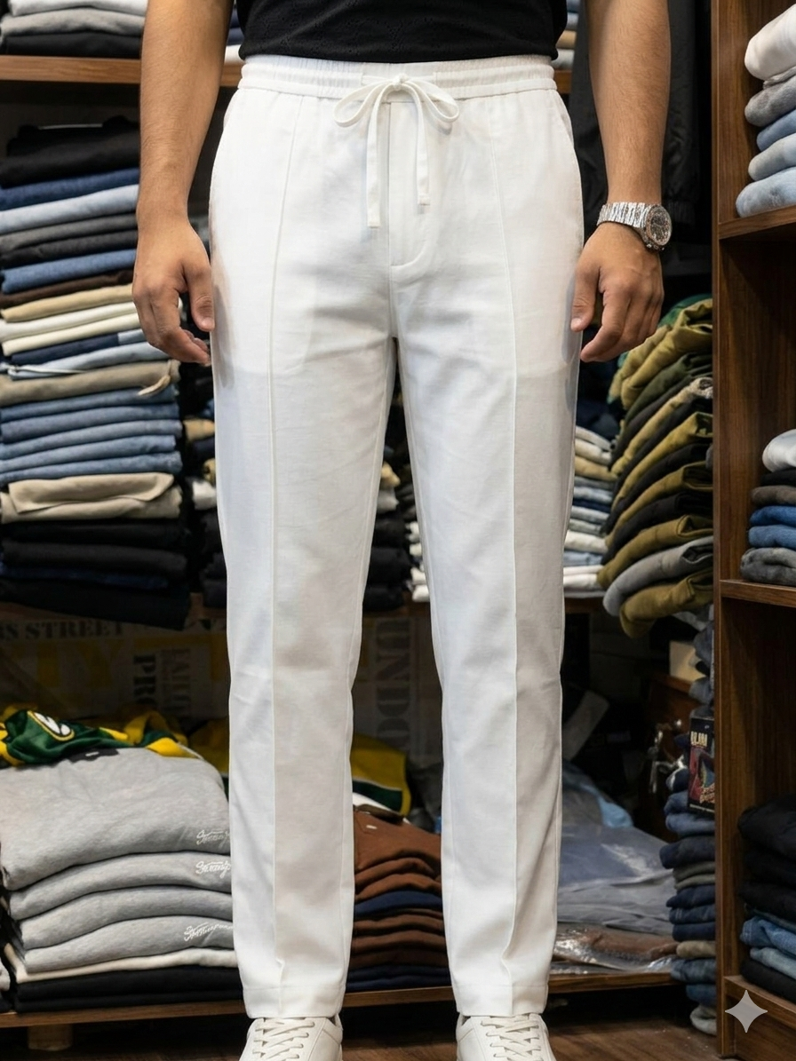 WHITE PLEATED BAGGY  FIT TROUSER