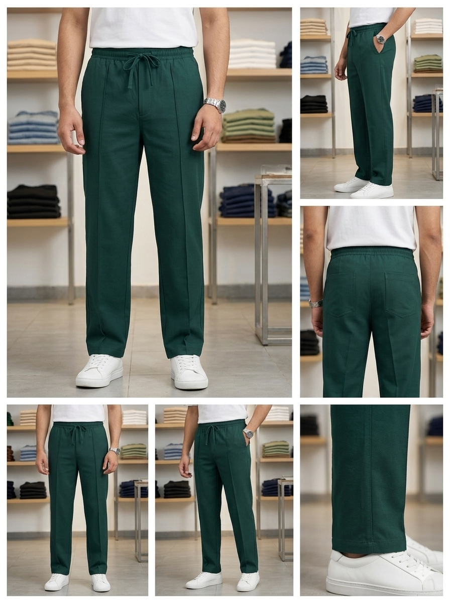 FOREST GREEN PLEATED BAGGY  FIT TROUSER