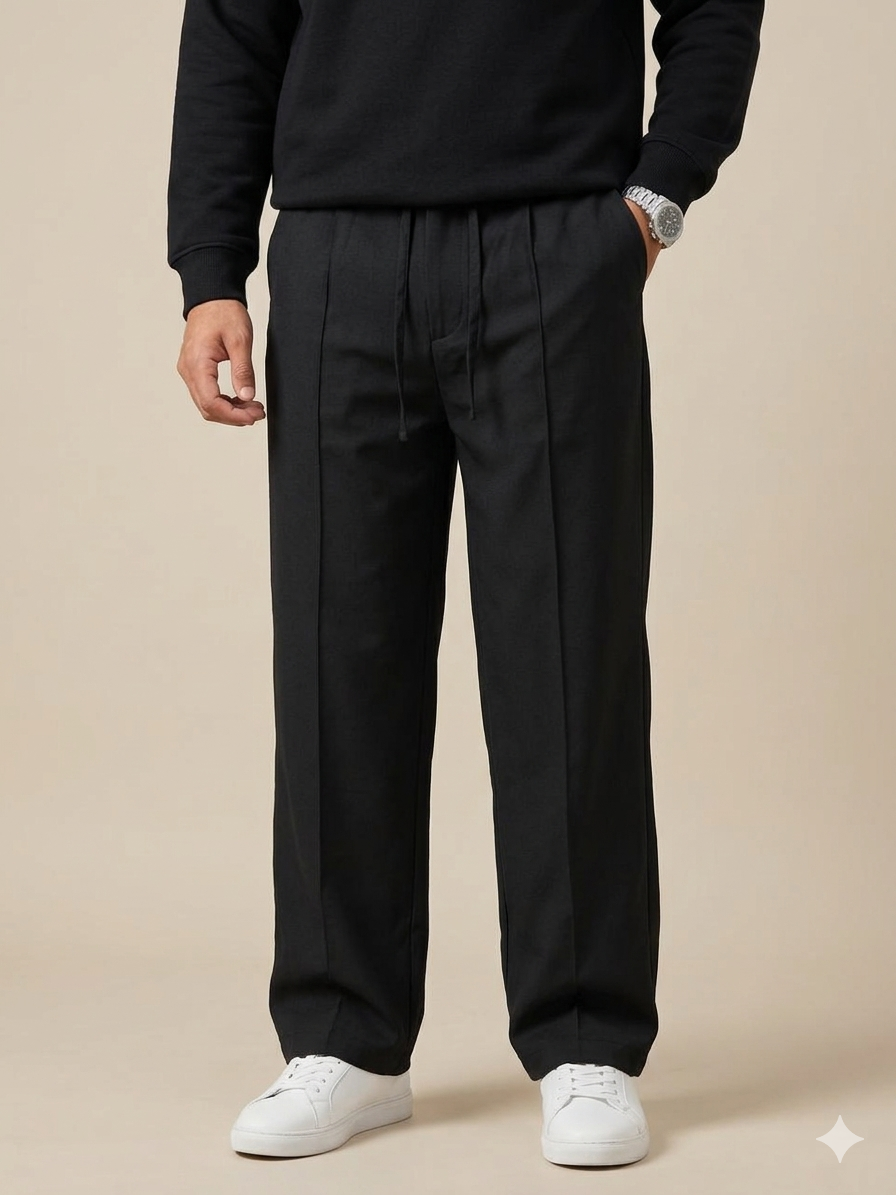 BLACK PLEATED BAGGY  FIT TROUSER