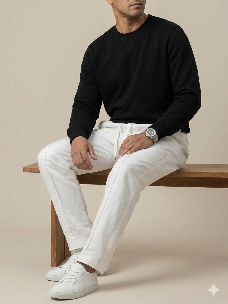 WHITE PLEATED BAGGY  FIT TROUSER