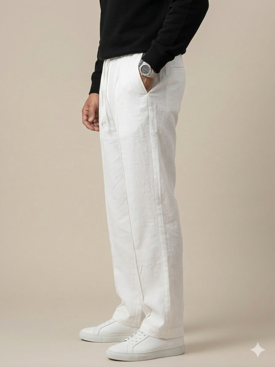 WHITE PLEATED BAGGY  FIT TROUSER