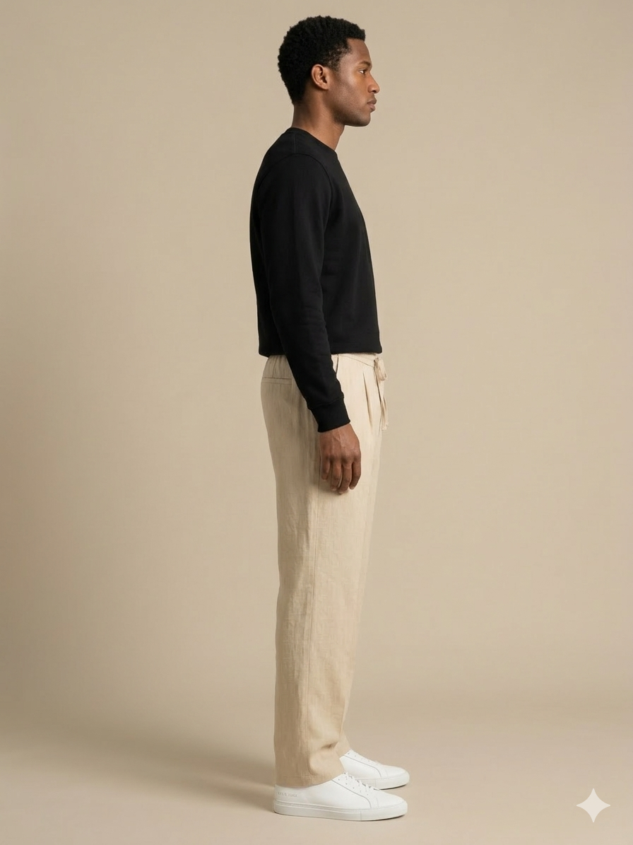 BEIGE PLEATED BAGGY  FIT TROUSER