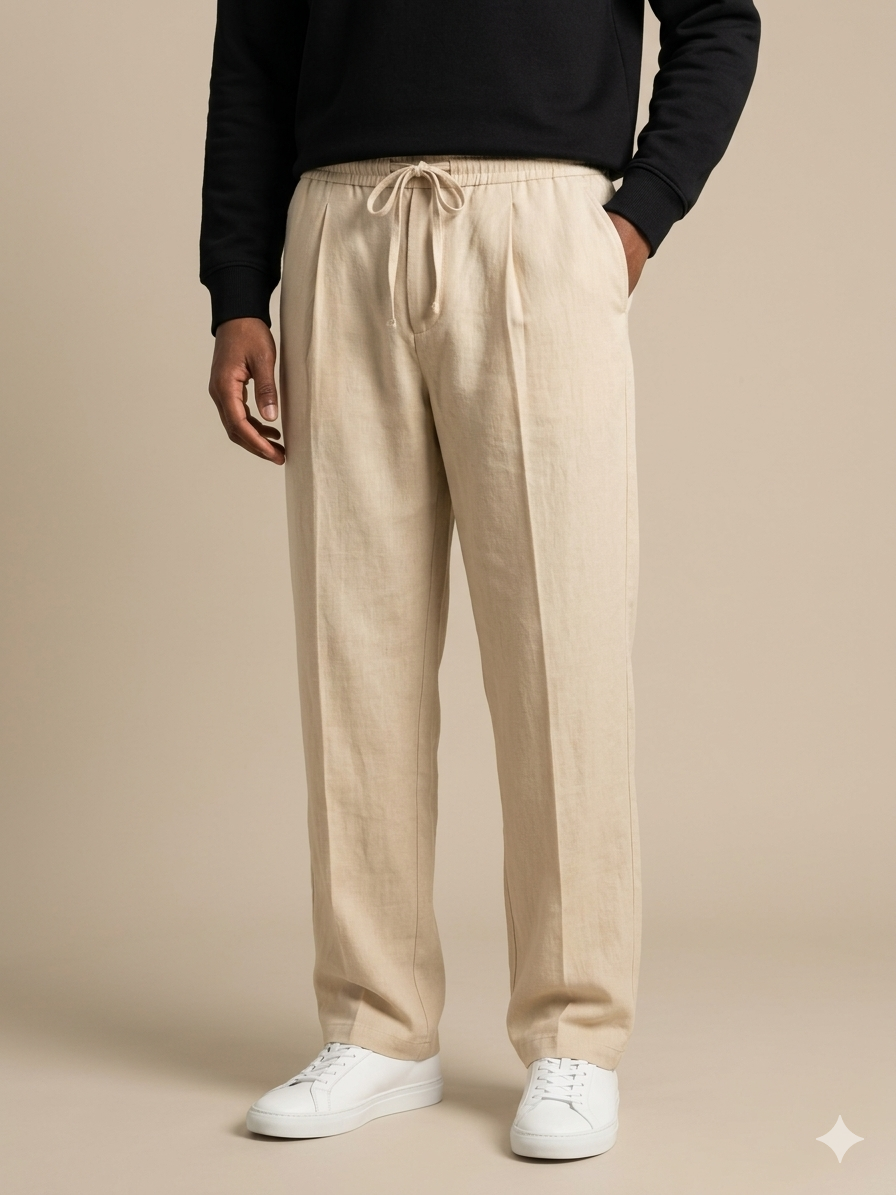 BEIGE PLEATED BAGGY  FIT TROUSER