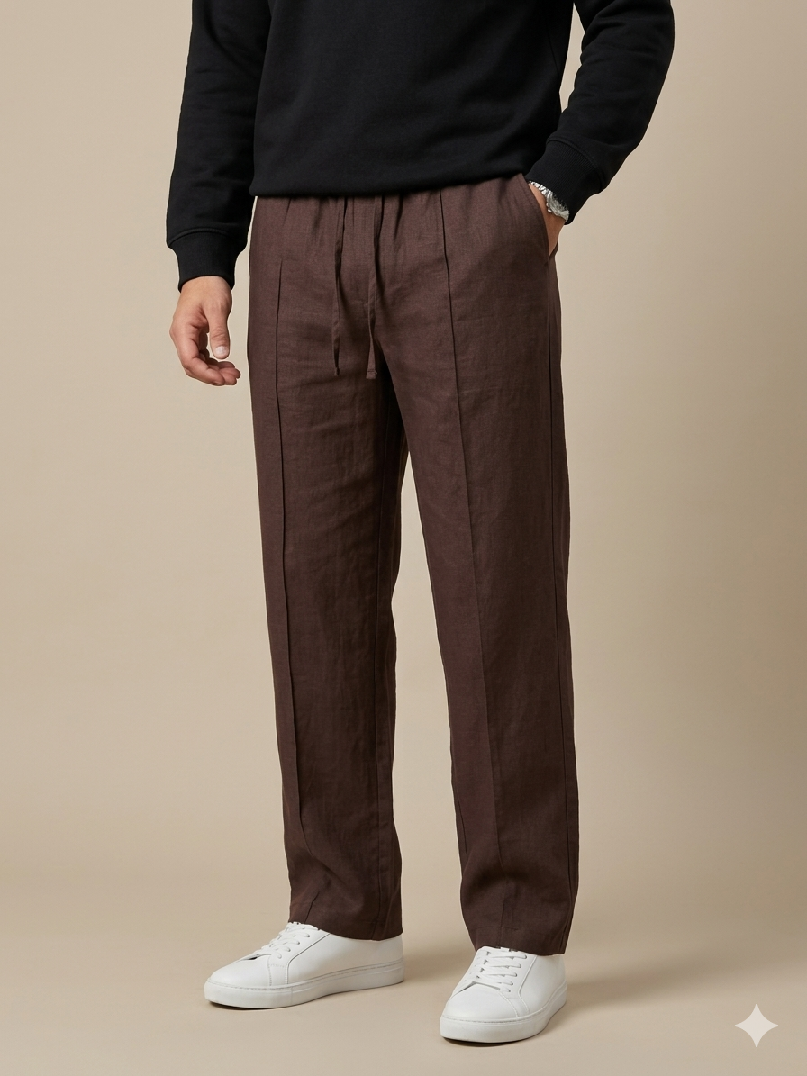 BROWN PLEATED BAGGY  FIT TROUSER