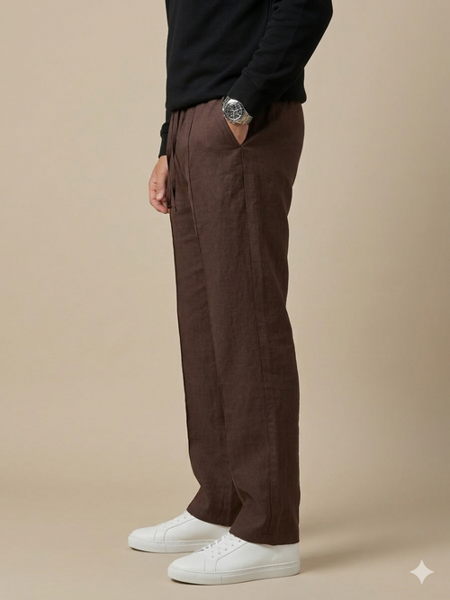 BROWN PLEATED BAGGY  FIT TROUSER