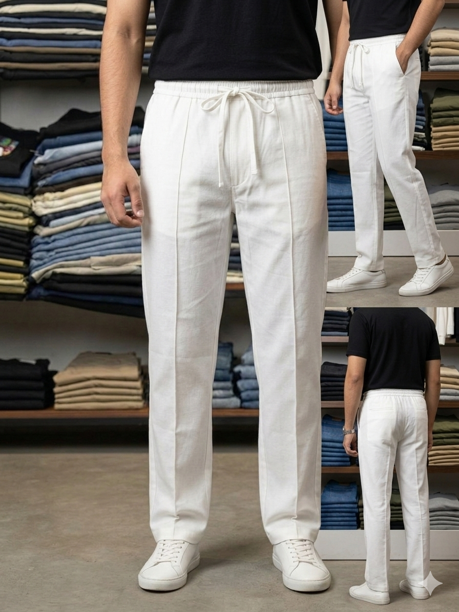 WHITE PLEATED BAGGY  FIT TROUSER