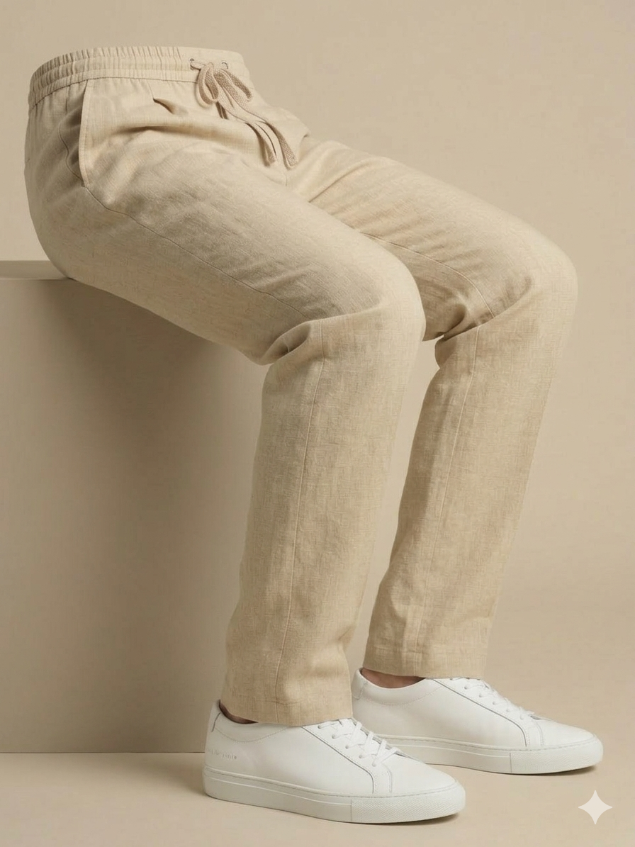 BEIGE PLEATED BAGGY  FIT TROUSER
