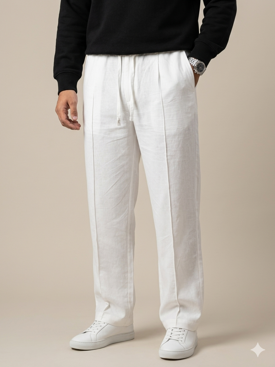 WHITE PLEATED BAGGY  FIT TROUSER