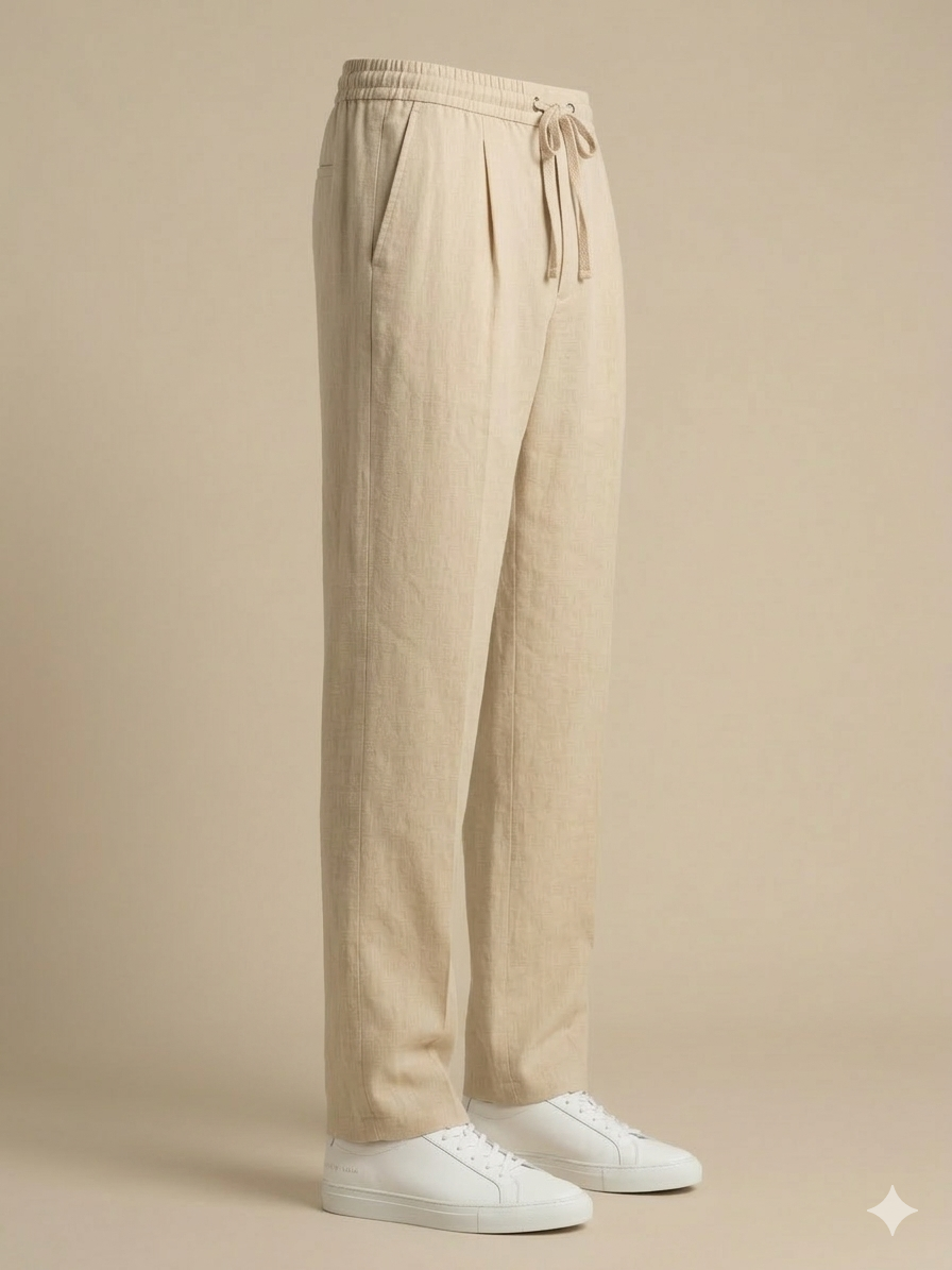 BEIGE PLEATED BAGGY  FIT TROUSER