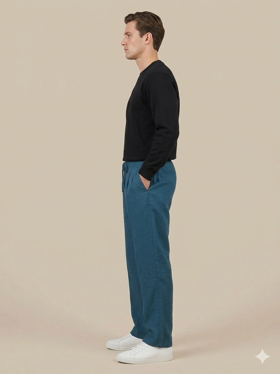 PETROL BLUE PLEATED BAGGY  FIT TROUSER