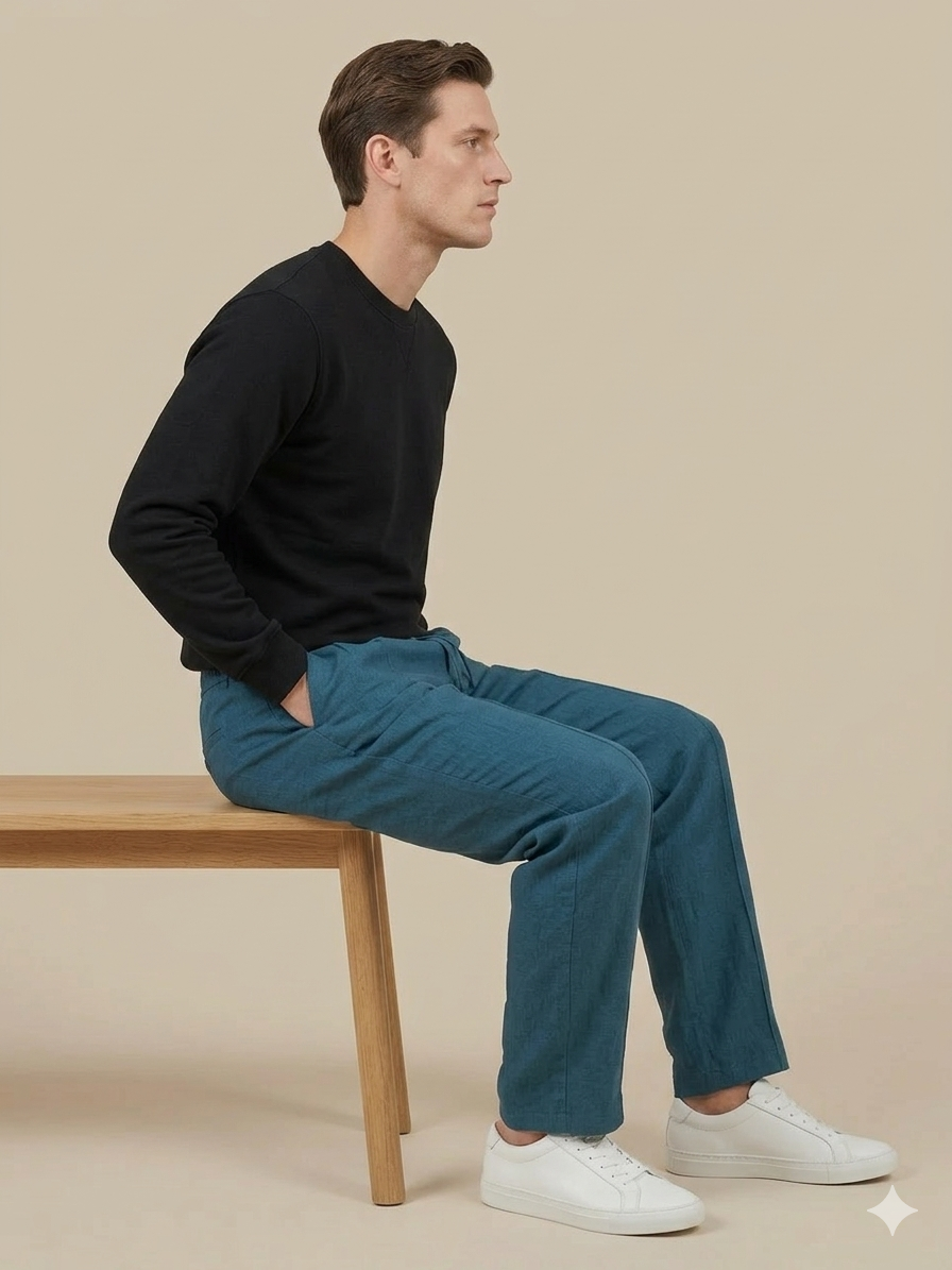 PETROL BLUE PLEATED BAGGY  FIT TROUSER