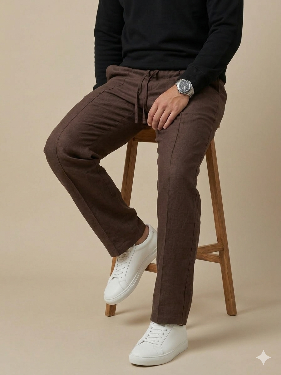BROWN PLEATED BAGGY  FIT TROUSER