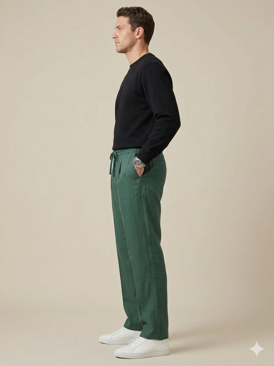 FOREST GREEN PLEATED BAGGY  FIT TROUSER