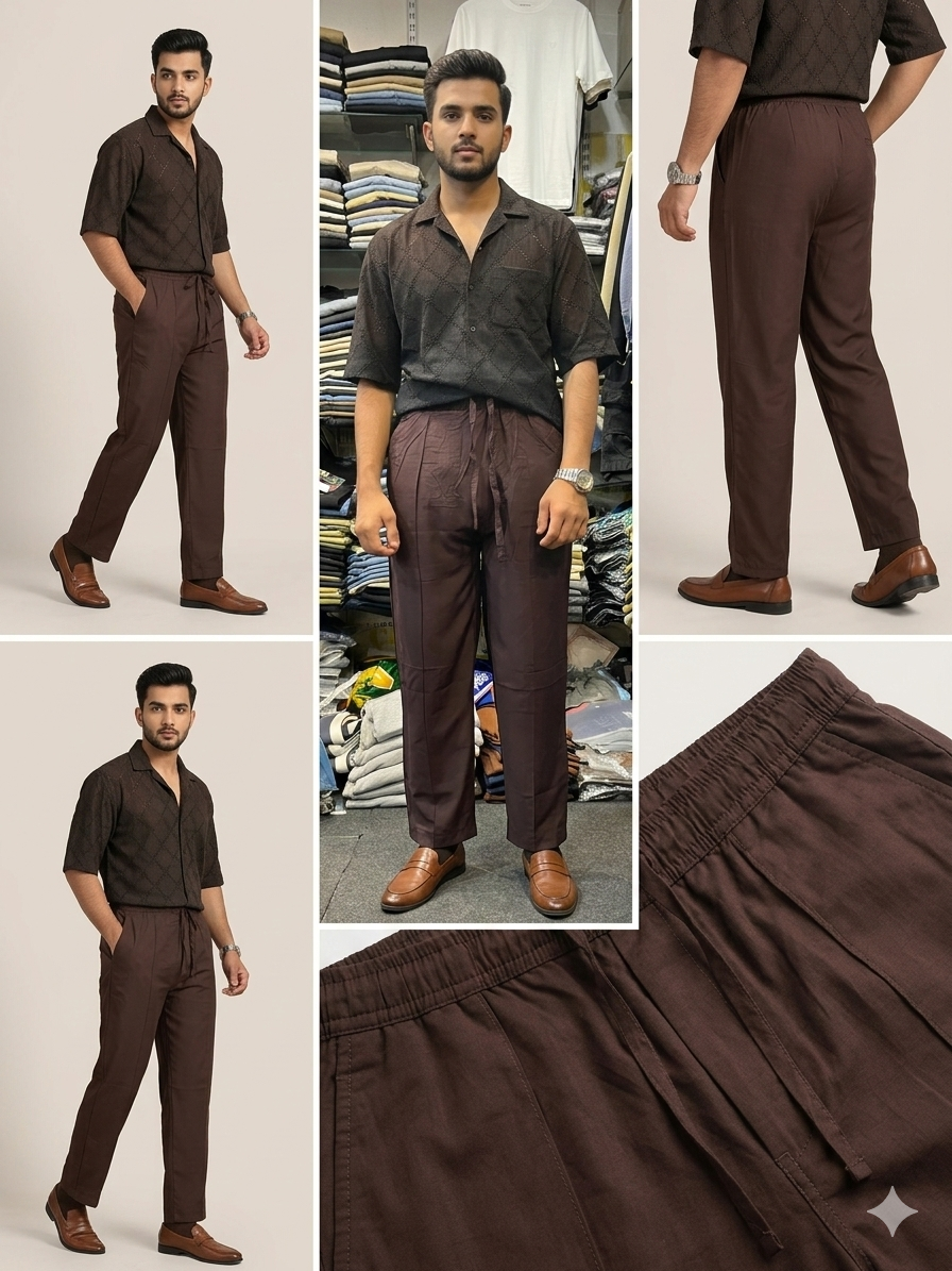 BROWN PLEATED BAGGY  FIT TROUSER