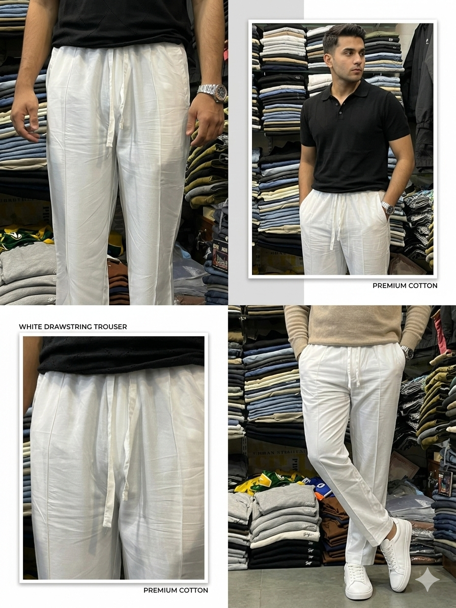 WHITE PLEATED BAGGY  FIT TROUSER