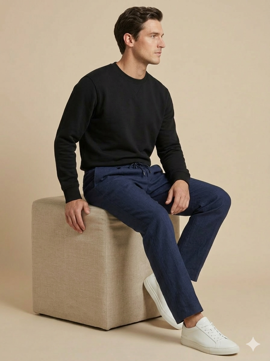 NAVY BLUE PLEATED BAGGY  FIT TROUSER