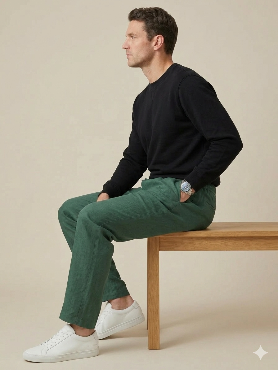 FOREST GREEN PLEATED BAGGY  FIT TROUSER