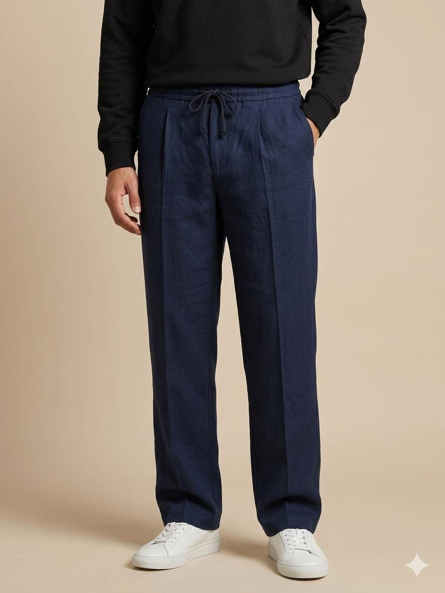 NAVY BLUE PLEATED BAGGY  FIT TROUSER