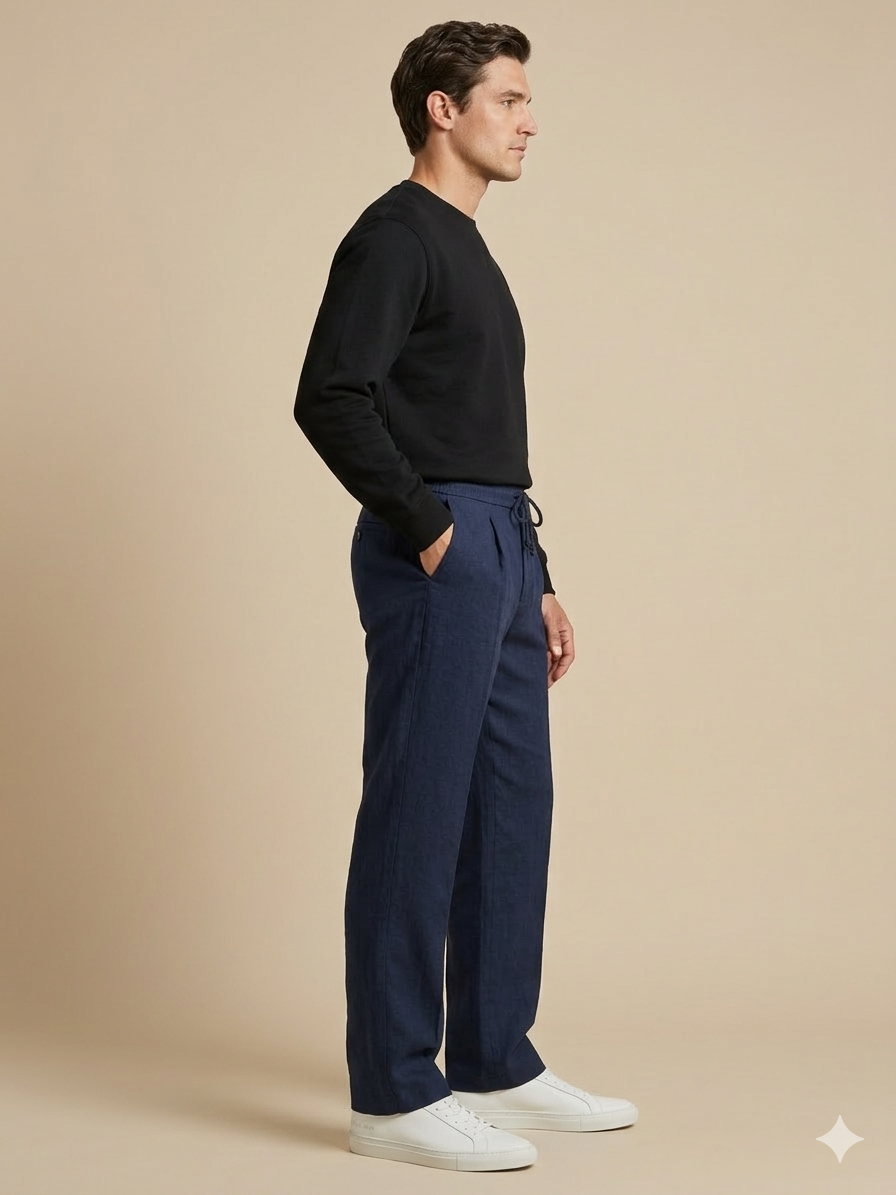 NAVY BLUE PLEATED BAGGY  FIT TROUSER
